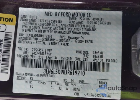 2018 Lincoln Mkz Select z USA, uszkodzony, nr VIN 3LN6L5D98JR619210